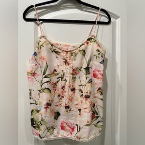 New York & Company Floral Print Camisole with Lace Trim Size XS